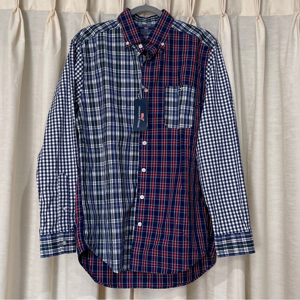 Vineyard Vines Blue Mixed Plaid Slim Fit Tucker Button Down Shirt Men’s Medium